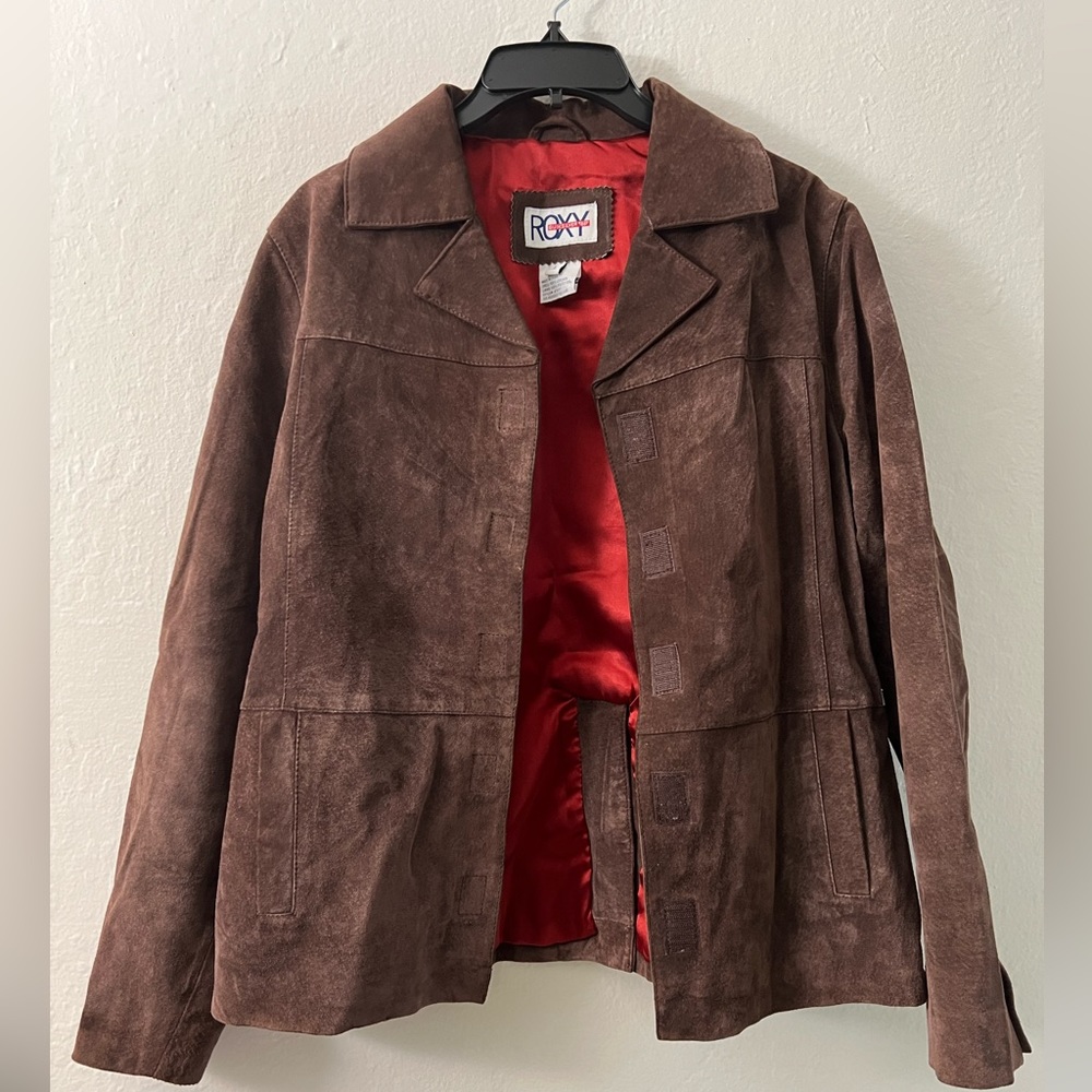 Roxy Quiksliver Vintage Womens Leather Suede Jacket Size Large Dark Brown
